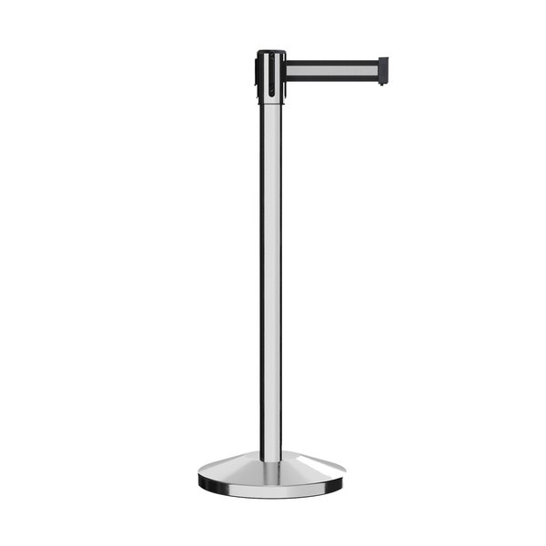 Montour Line Retractable Belt Barrier Stanchion, 2" Pol.Steel Post  9' Bk/W H Belt M530-PS-BWH-90